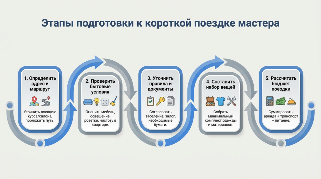 Этапы подготовки к короткой поездке мастера
